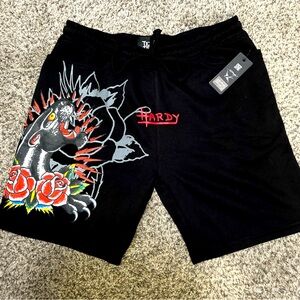 Ed Hardy Black and Red Athletic Shorts
